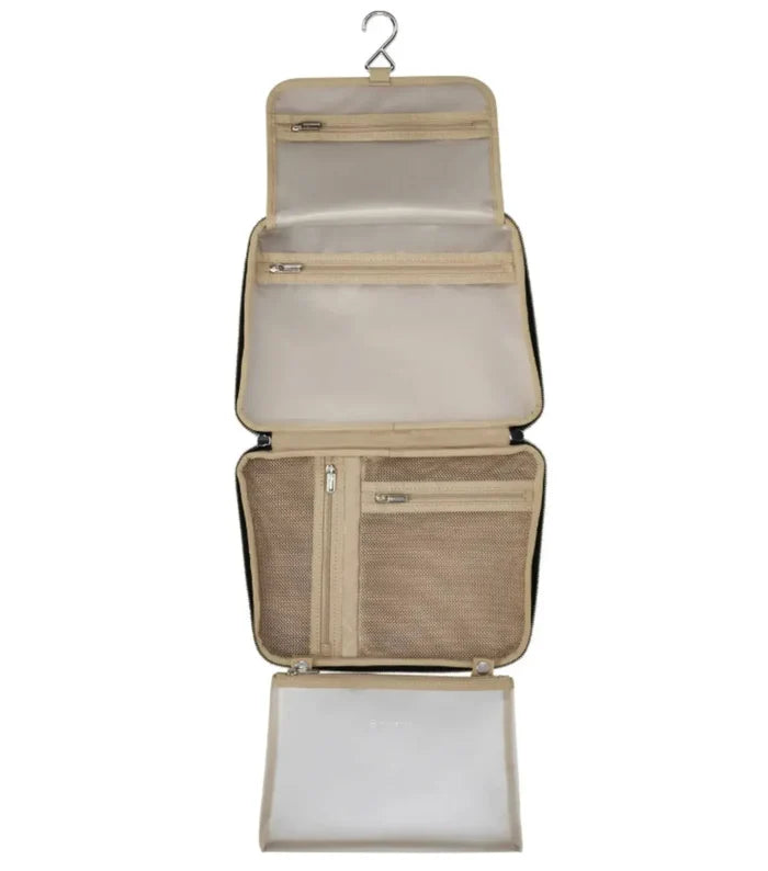 Fold-up toiletries bag with a hanging hook