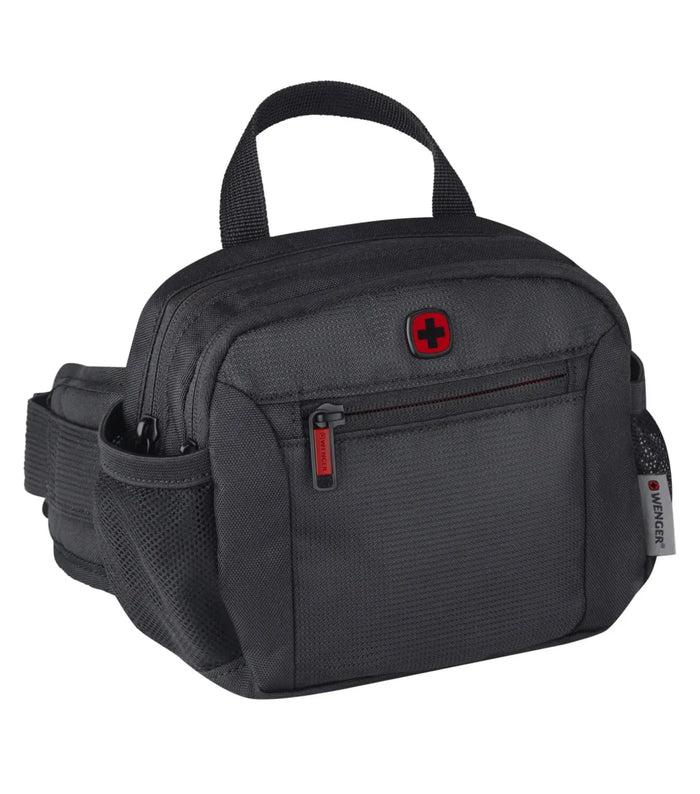 Two mesh side pockets and grab handle